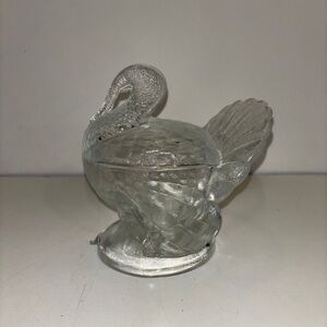 Vintage LE Smith Turkey Glass Dish "Tom Turkey" Shaped Lidded Candy Dish 7”